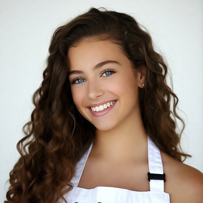 Smiling girl in white apron