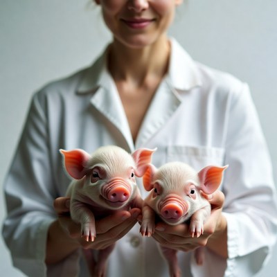 Woman holding two piglets