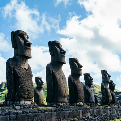 Row of Moai Statues on Easter Island