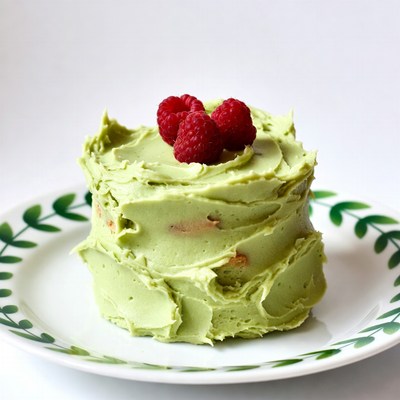Green Cupcake with Raspberries