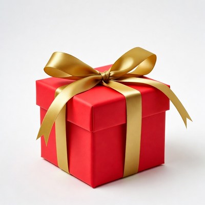 Red gift box with gold ribbon