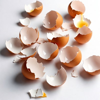 Broken Egg Shells on White Background
