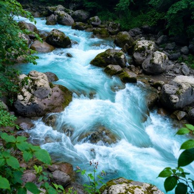 Turquoise River Flowing Over Rocks