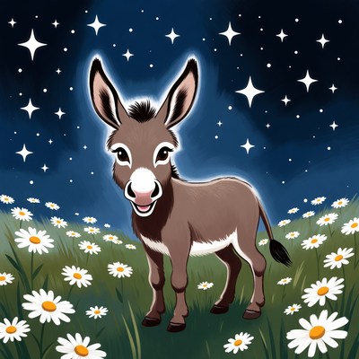 Cute donkey in starry night field