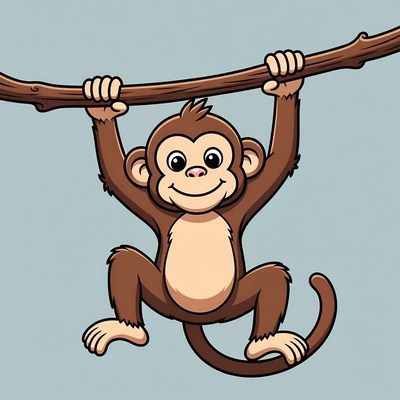 Cartoon monkey hanging from branch