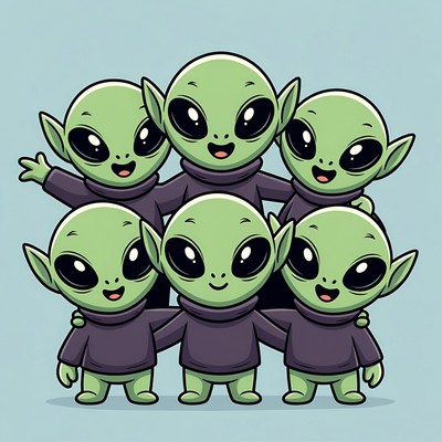 Group of Cute Cartoon Aliens Hugging