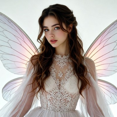 Woman with iridescent fairy wings