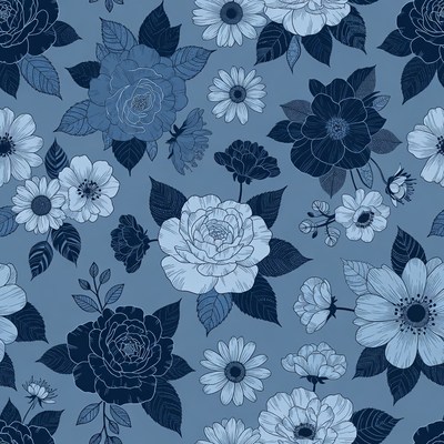 Blue Floral Seamless Pattern