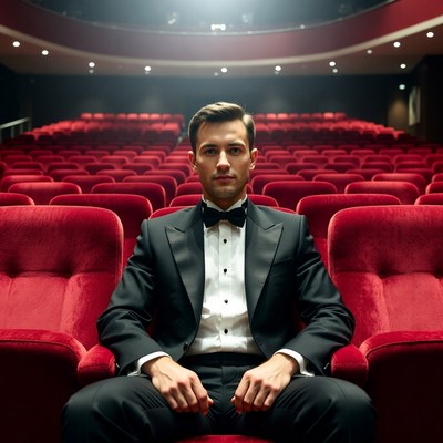 Man in tuxedo sitting in theater
