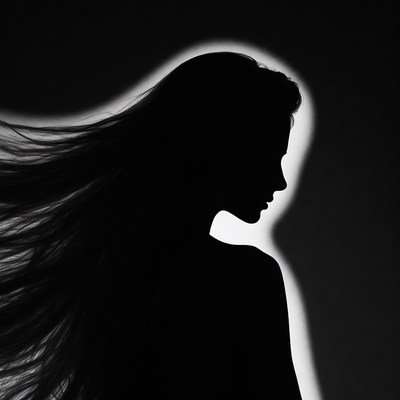 Woman silhouette with flowing hair