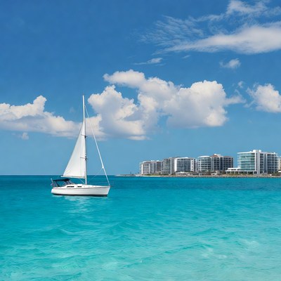 White Sailboat on Turquoise Sea