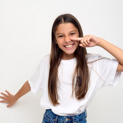 Girl pinching nose playfully