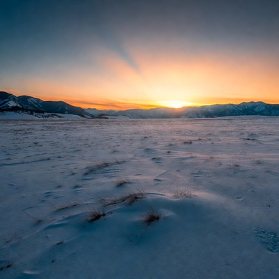 Sunrise over snowy mountains