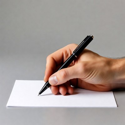 Man's hand writing with black pen