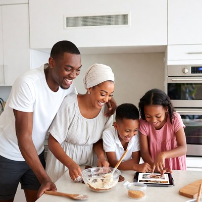 African-American family baking together