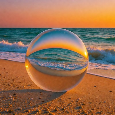 Crystal Ball Reflecting Beach Sunset