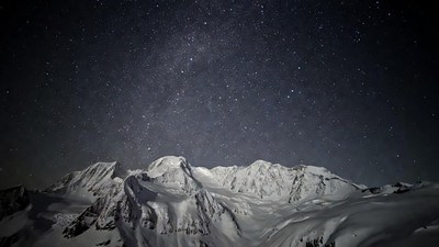 Snowy Mountains Under Milky Way