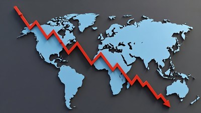 Red Downward Arrow Over World Map