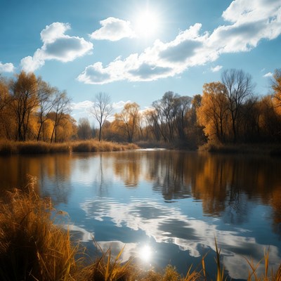 Autumn Trees Reflecting in Lake