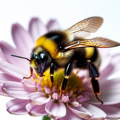 Bumblebee on pink daisy