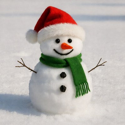 Snowman wearing red hat green scarf