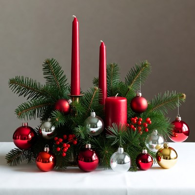 Red Christmas Candle Centerpiece