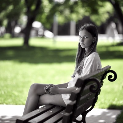 Girl sitting on park bench