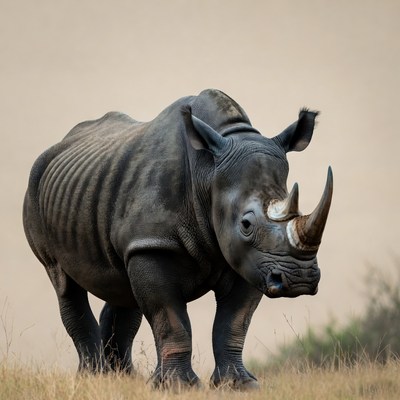 Black rhinoceros standing in grass
