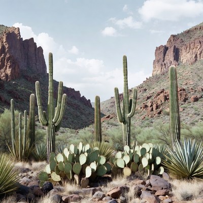 Saguaro Cacti in Desert Landscape