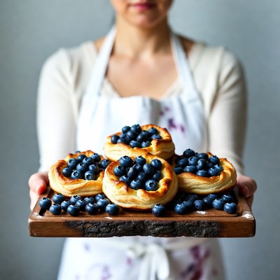 Woman holding blueberry pastries