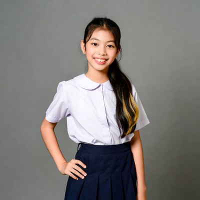 Asian girl in school uniform smiling