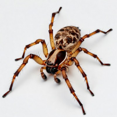 Brown Wolf Spider on White Background