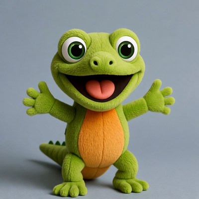 Cute green plush gecko smiling