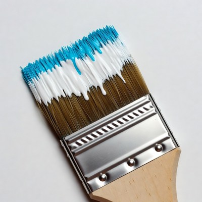 Paintbrush with Blue and White Paint