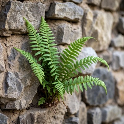 Fern growing on stone wall