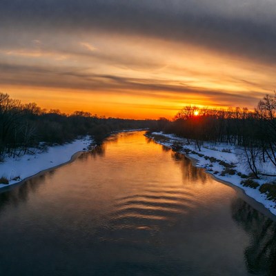 Winter Sunset Over Snowy River