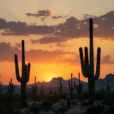 Saguaro Cacti at Sunset