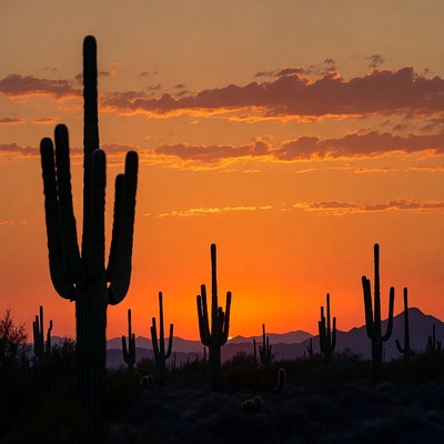 Saguaro Cacti Silhouettes at Sunset