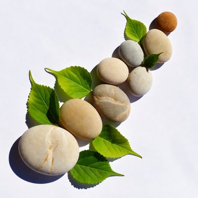 Pebbles and Green Leaves Arrangement