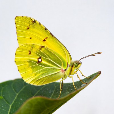 Yellow Butterfly on Green Leaf