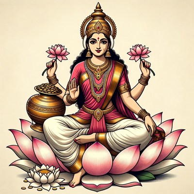 Goddess Lakshmi on Lotus Throne