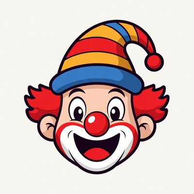 Cartoon Clown Smiling with Striped Hat
