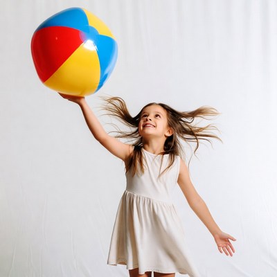 Girl holding colorful beach ball