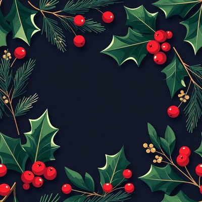 Holly and Pine Christmas Border