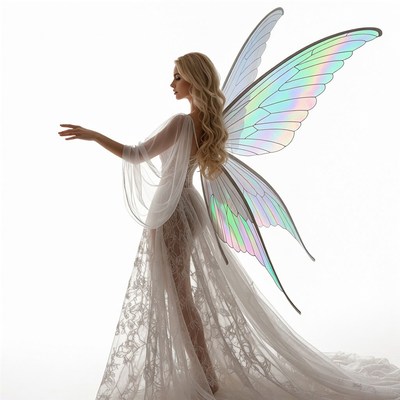 Blonde fairy with iridescent wings