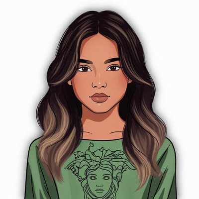 Woman in Versace Medusa green sweater