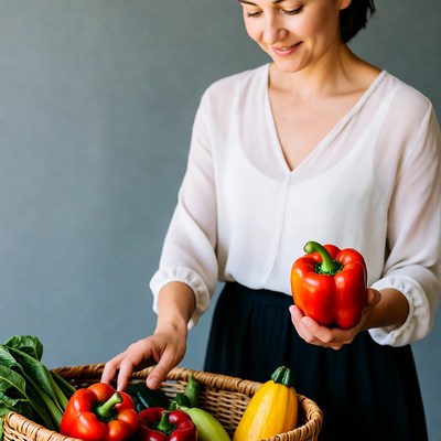 Woman holding red bell pepper