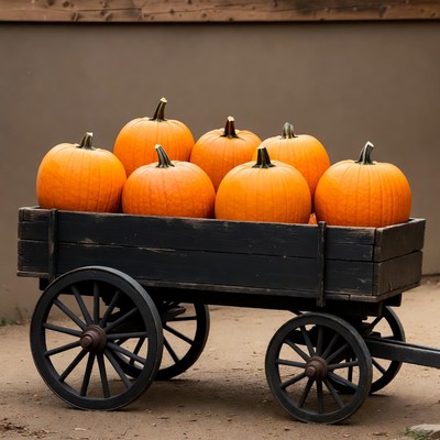 Pumpkins in wooden wheelbarrow