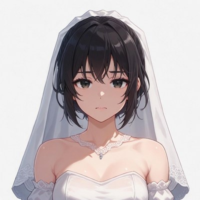 Anime bride in white wedding dress