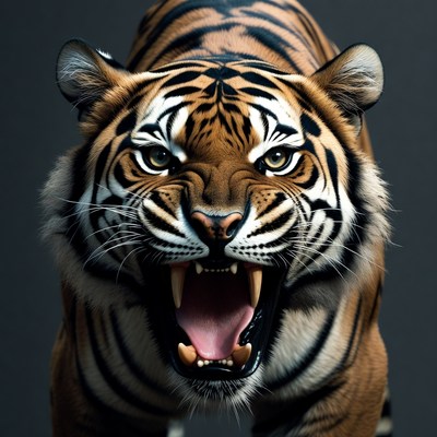 Roaring tiger with open mouth